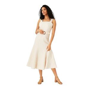 12P Ann Taylor Sleeveless Striped Linen Blend Belted Midi Dress